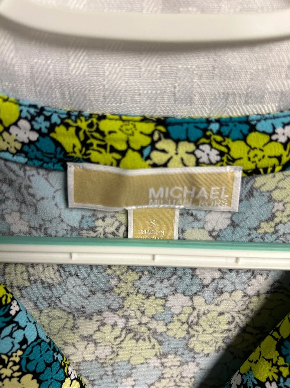 Michael Kors Sleeveless Floral Shift Dress in Teal & Lime
